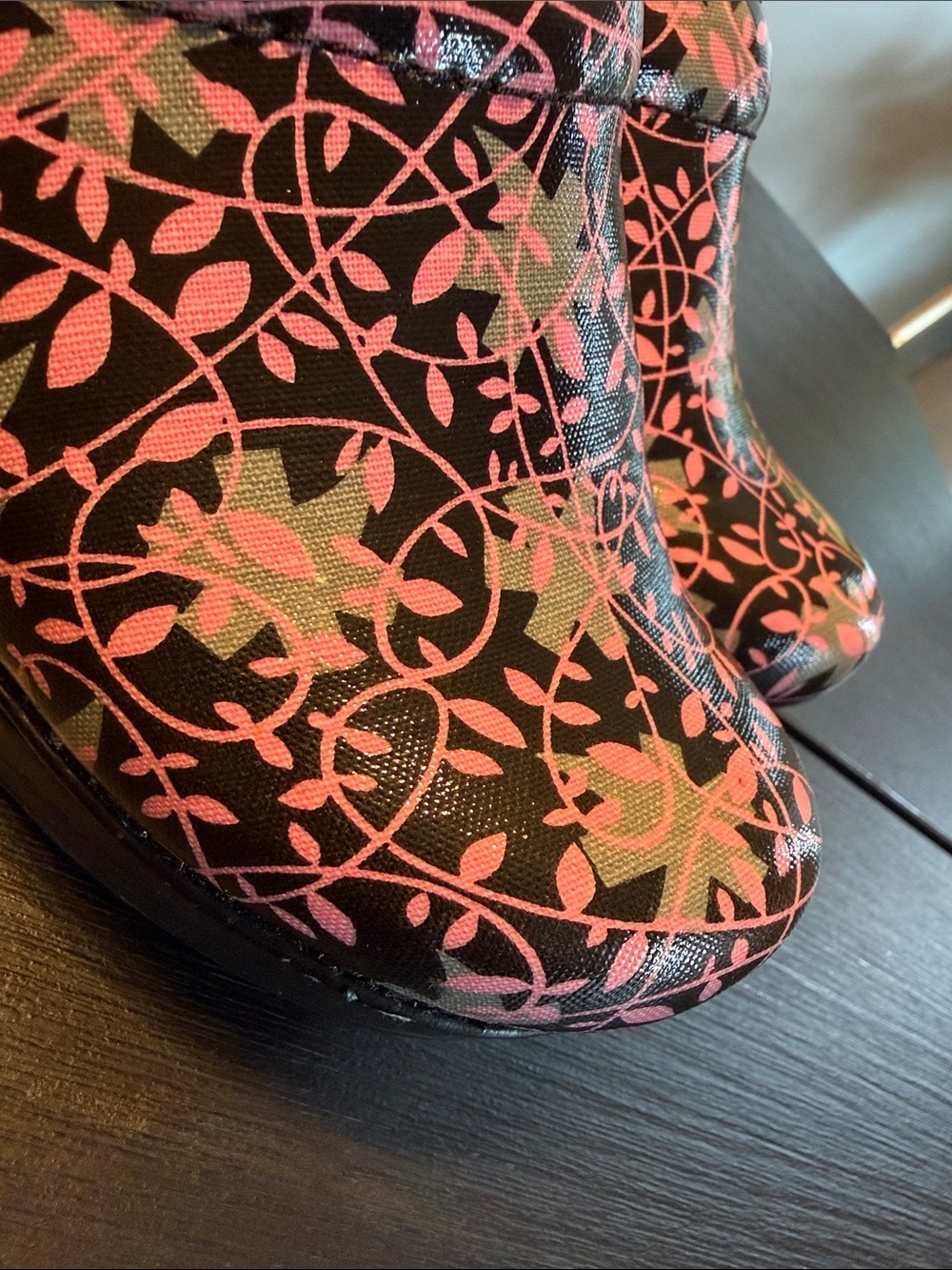 Dansko Vegan Clogs in Black with Pink Floral Pattern - Picture 6 of 7